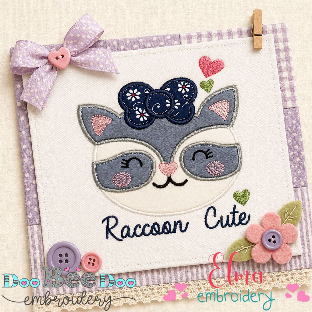 Adorable Raccoon Sweet Face – Appliqué - Machine Embroidery Design
