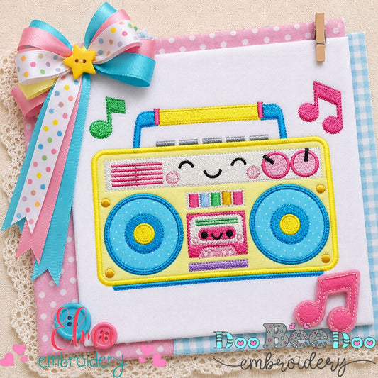 Happy Retro Radio - Applique - Machine Embroidery Design