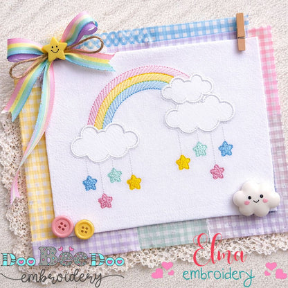 Sweet Rainbow Clouds with Stars – Appliqué – Machine Embroidery Design
