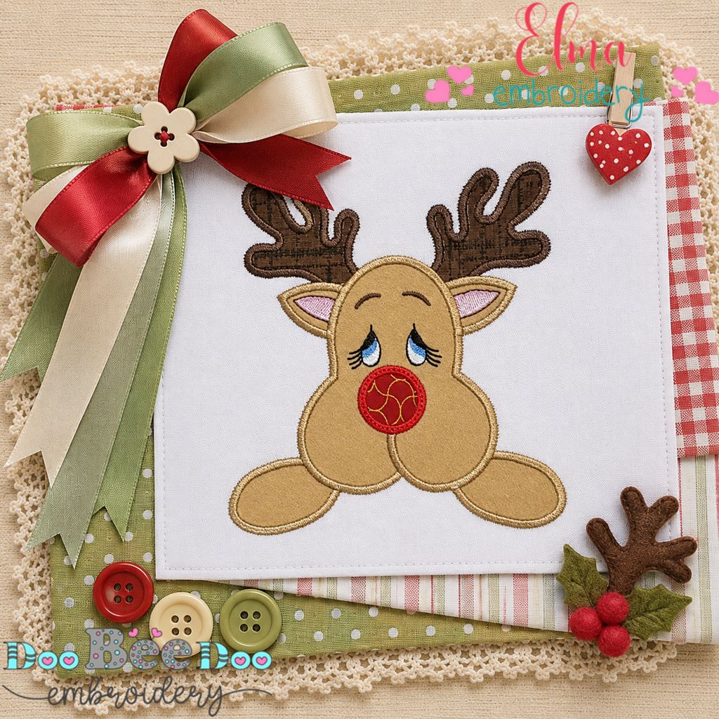 Sweet Christmas Reindeer - Appliqué - Machine Embroidery Design