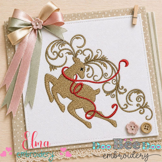 Elegant Christmas Reindeer with Ribbon - Fill Stitch – Machine Embroidery Design
