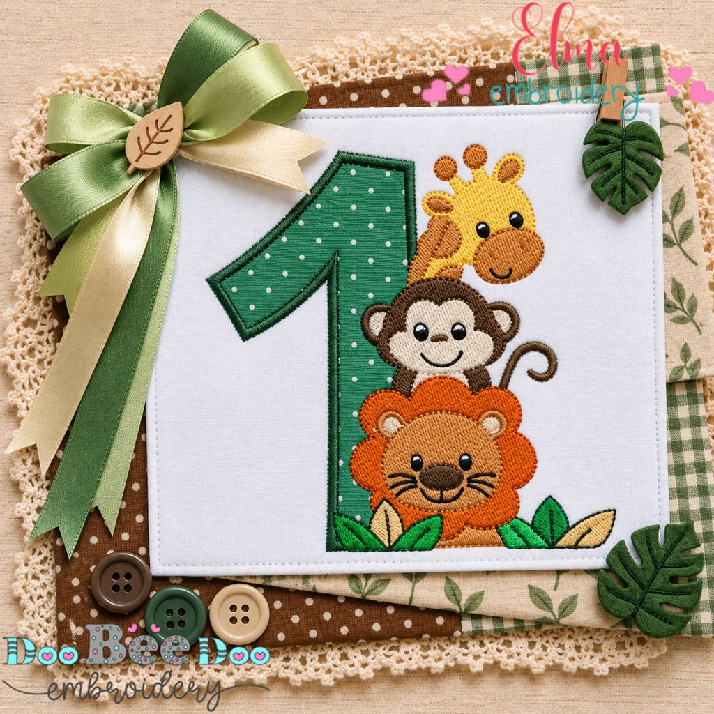 Safari Friends Birthday One – Appliqué – Machine Embroidery Design