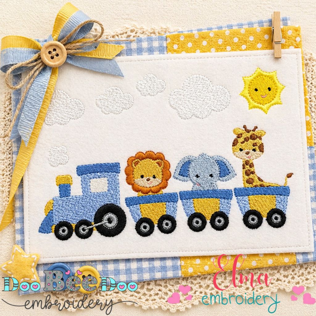 Adorable Safari Animals Train – Fill Stitch - Machine Embroidery Design