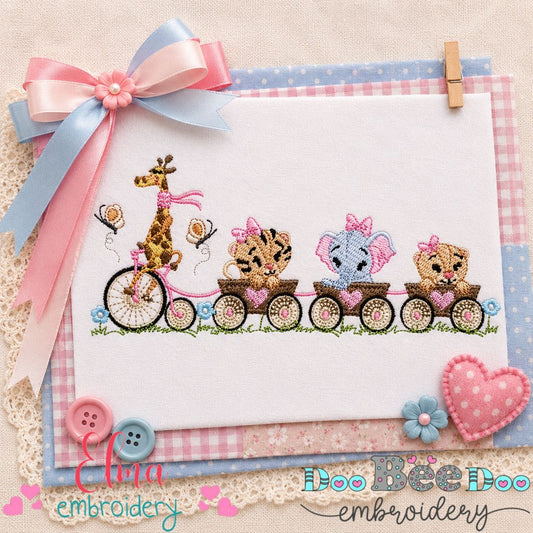 Sweet Safari Animal Train - Fill Stitch - Machine Embroidery Design