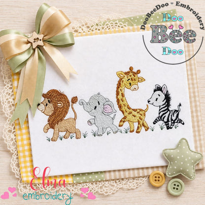 Safari Animals Friends Parade - Sketch Stitch – Machine Embroidery Design