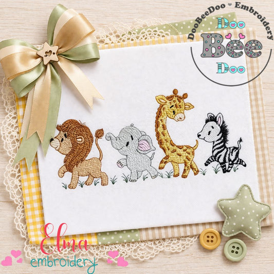 Safari Animals Friends Parade - Sketch Stitch – Machine Embroidery Design