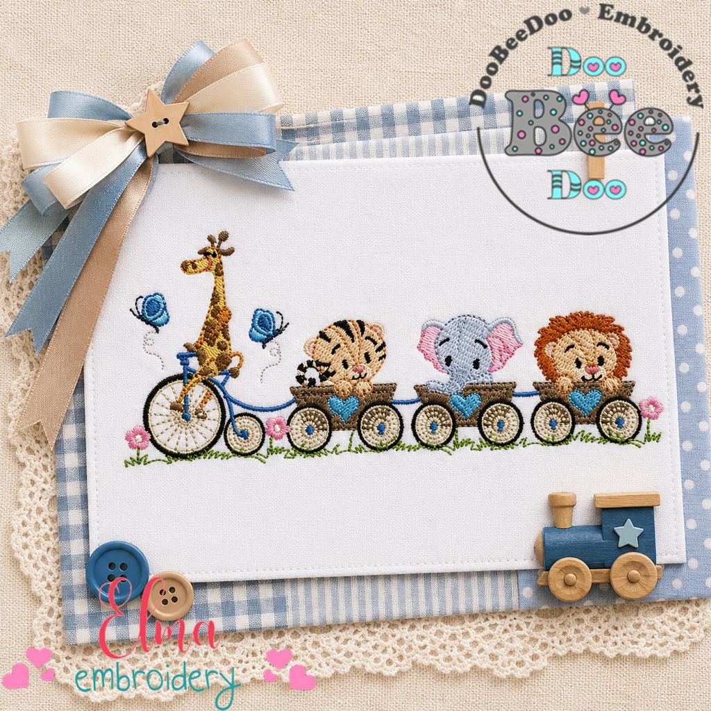 Safari Animal Parade Train - Fill Stitch - Machine Embroidery Design