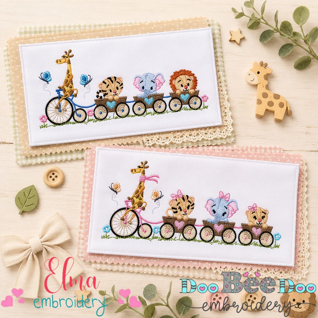 Cute Safari Train Animals Set – Fill Stitch – Machine Embroidery Design