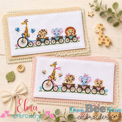 Cute Safari Train Animals Set – Fill Stitch – Machine Embroidery Design