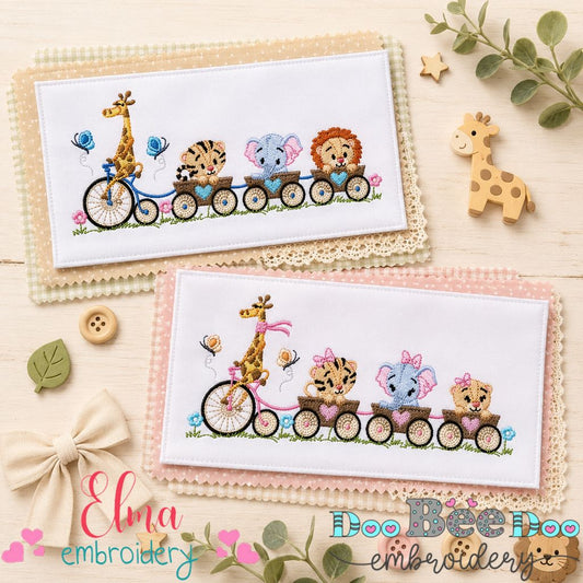 Cute Safari Train Animals Set – Fill Stitch – Machine Embroidery Design