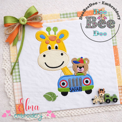 Safari Giraffe and Bear Appliqué – Machine Embroidery Design