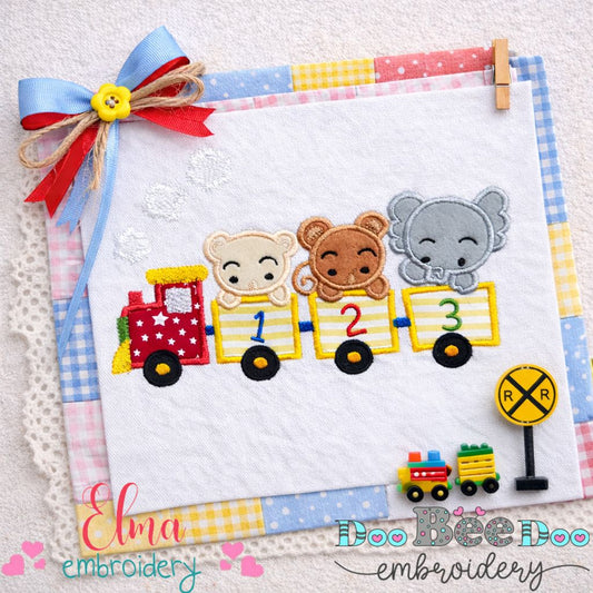 Safari Animals Train Appliqué – Machine Embroidery Design