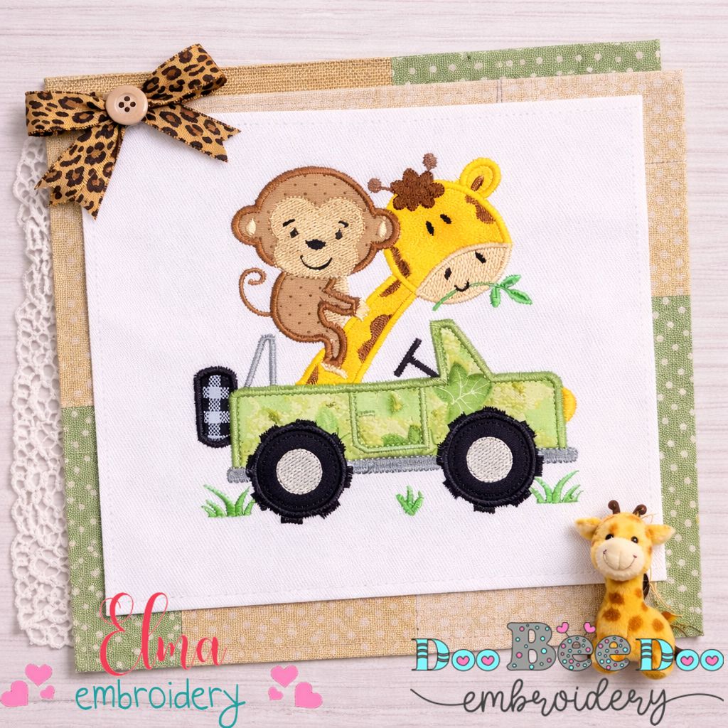 Safari Friends Jeep - Appliqué - Machine Embroidery Design