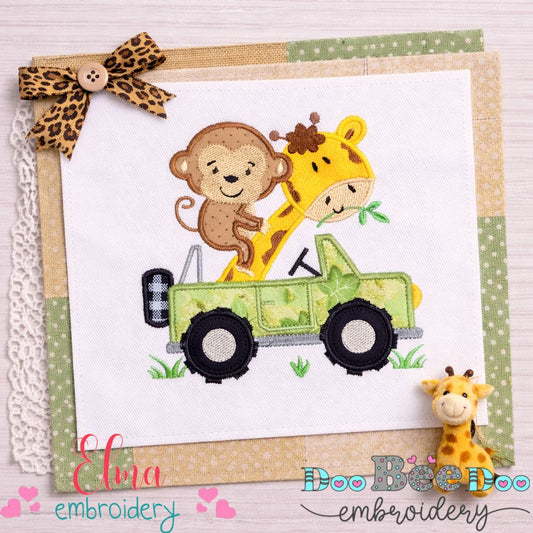 Safari Friends Jeep - Appliqué - Machine Embroidery Design