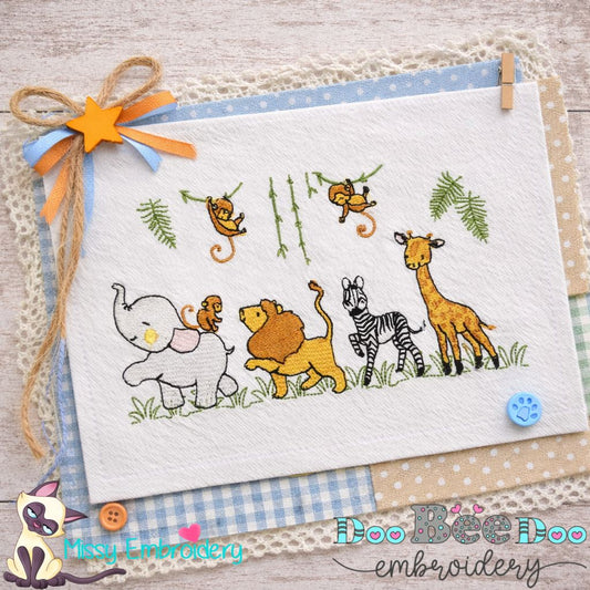 Safari Baby Animals Scene - Fill Stitch - Machine Embroidery Design