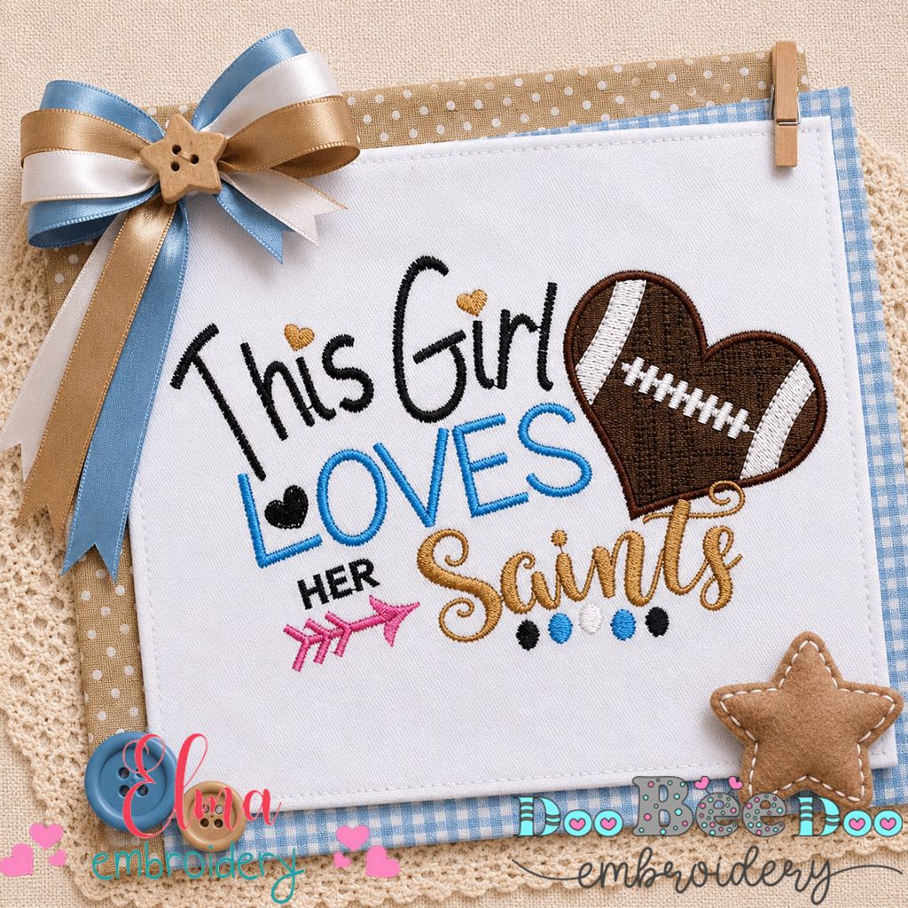 Saints Football Heart - Applique - Machine Embroidery Design
