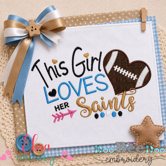 Saints Football Heart - Applique - Machine Embroidery Design