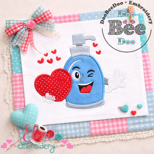 Cute Hand Sanitizer with Heart - Appliqué – Machine Embroidery Design