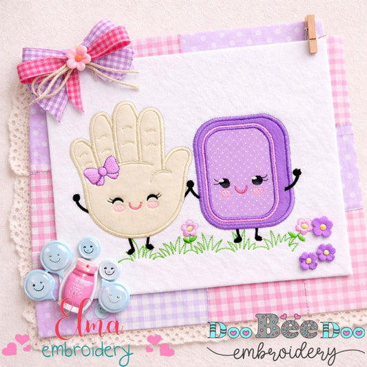 Cute Soap and Hand Friends Girl - Appliqué – Machine Embroidery Design