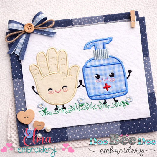 Cute Hand and Sanitizer Boy Friends – Appliqué – Machine Embroidery Design
