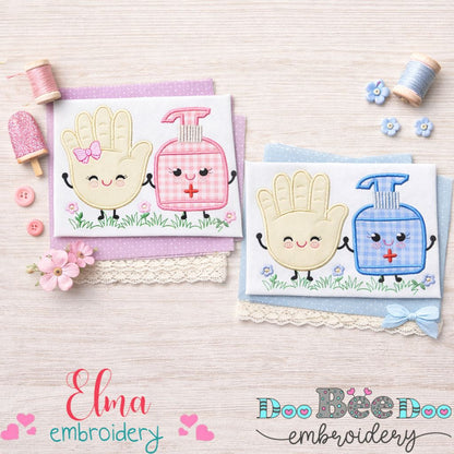 Hand and Sanitizer Set (Boy & Girl) – Appliqué – Machine Embroidery Design