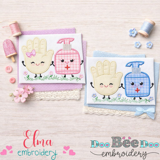 Hand and Sanitizer Set (Boy & Girl) – Appliqué – Machine Embroidery Design