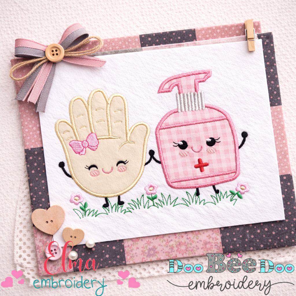 Cute Hand and Sanitizer Girl – Appliqué – Machine Embroidery Design