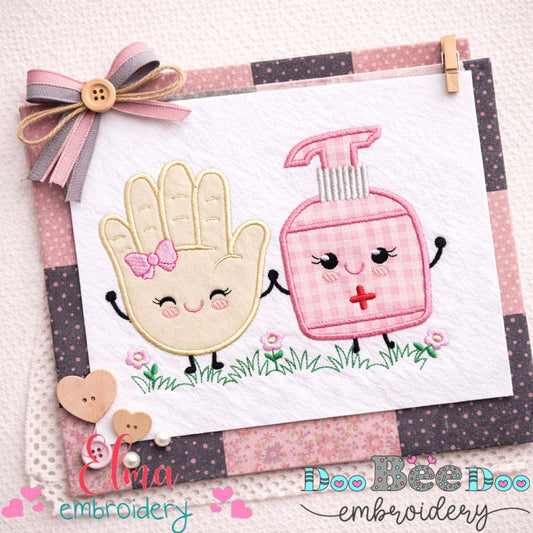 Cute Hand and Sanitizer Girl – Appliqué – Machine Embroidery Design