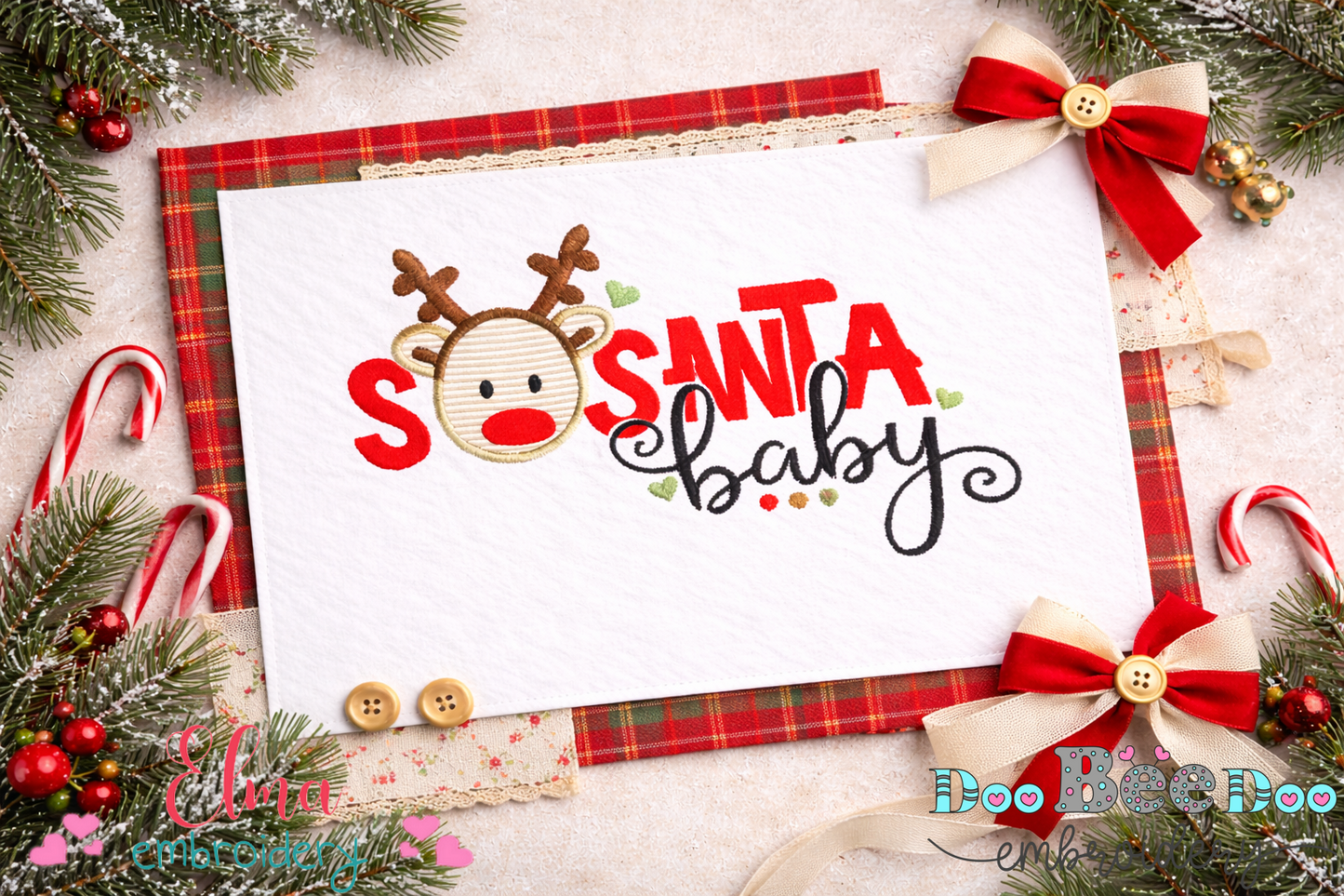 Santa Baby Reindeer – Appliqué – Machine Embroidery Design