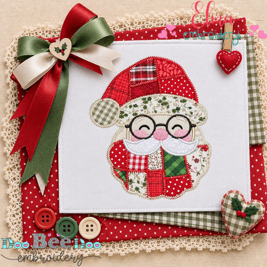 Jolly Patchwork Santa - Zigzag Patchwork Applique - Machine Embroidery Design