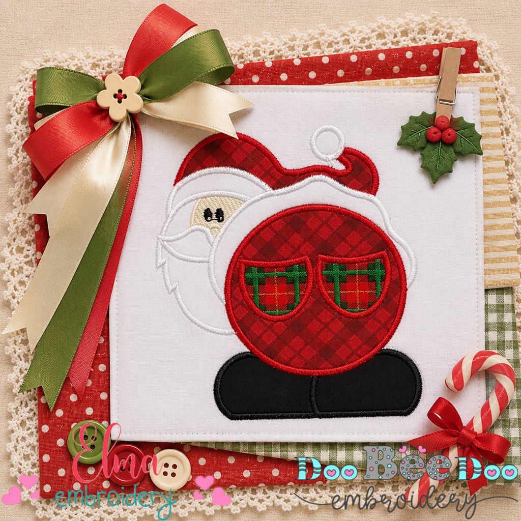 Cool Santa Peek - Appliqué - Machine Embroidery Design