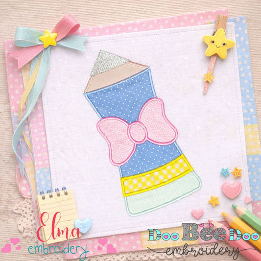 Cute School Pencil with Bow – Appliqué – Machine Embroidery Design