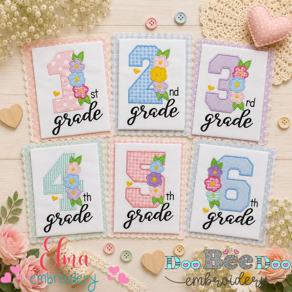 Sweet Floral School Grades Collection - Applique - Machine Embroidery Design