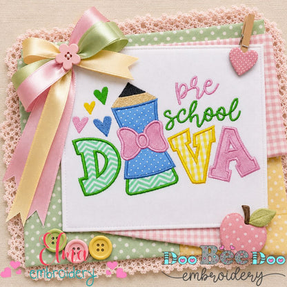 Pre School Diva Pencil - Appliqué - Machine Embroidery Design
