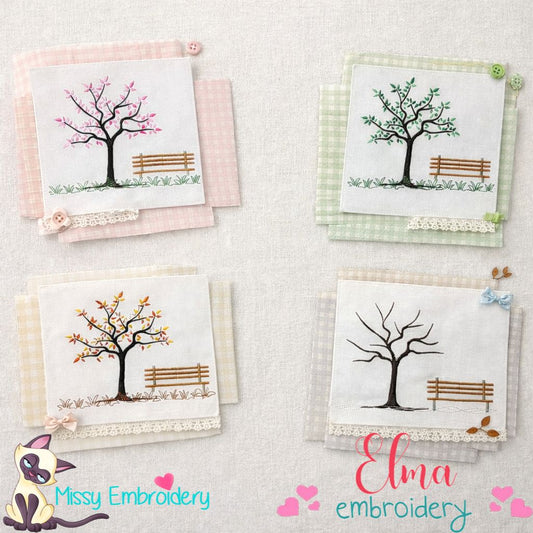 Seasons Tree with Bench – Satin Stitch – Machine Embroidery Design