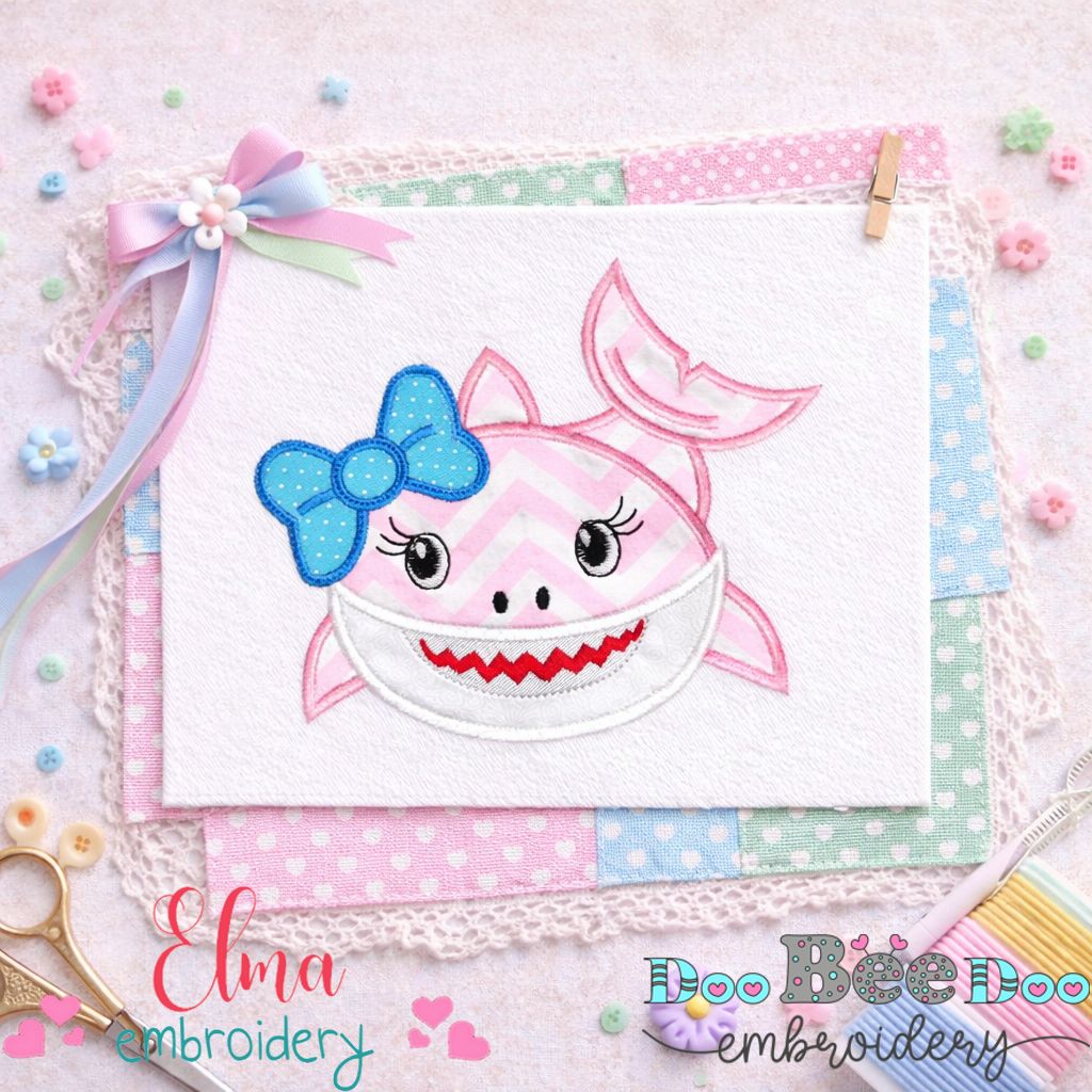 Cute Shark Girl – Appliqué – Machine Embroidery Design