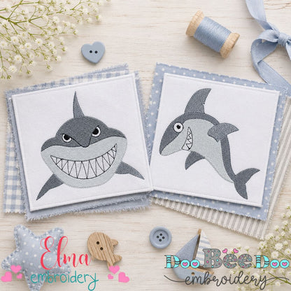 Playful Shark Duo – Fill Stitch – Machine Embroidery Design