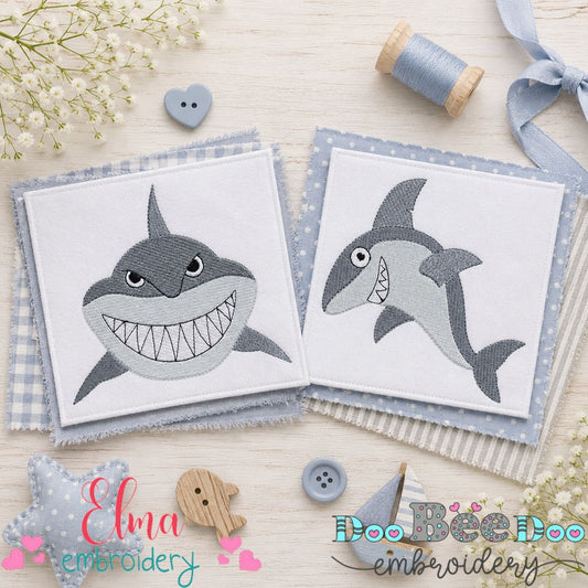 Playful Shark Duo – Fill Stitch – Machine Embroidery Design