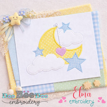 Sweet Dreams Moon and Stars – Applique – Machine Embroidery Design