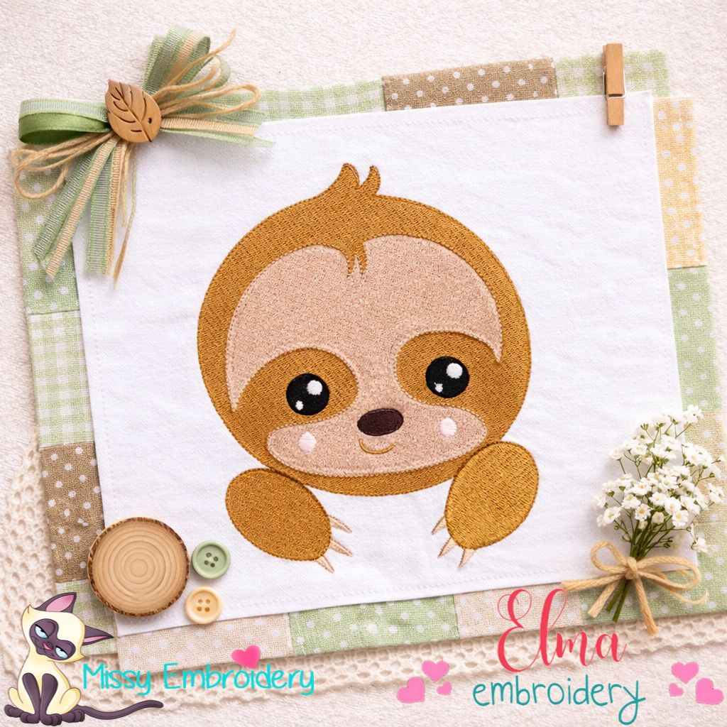 Cute Baby Sloth Face - Fill Stitch – Machine Embroidery Design