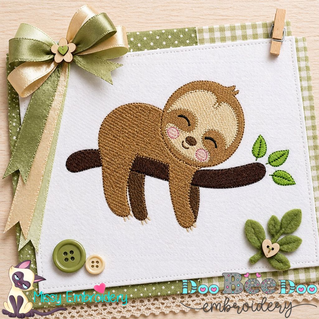 Sleepy Sloth on Branch - Fill Stitch – Machine Embroidery Design