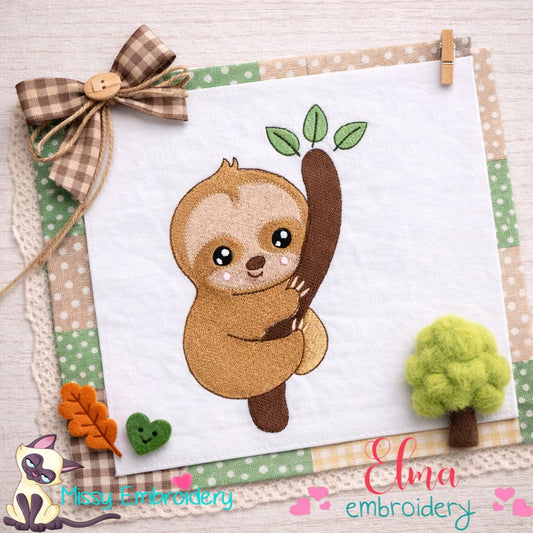 Baby Sloth on Tree - Fill Stitch – Machine Embroidery Design