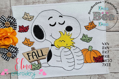Cozy Fall Puppy Hug – Fill Stitch – Machine Embroidery Design