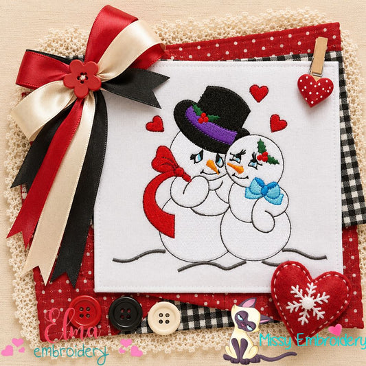 Snowman Sweethearts - Fill Stitch - Machine Embroidery Design