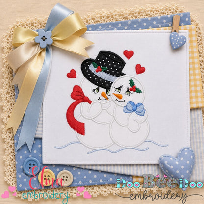 Snowman in Love - Appliqué - Machine Embroidery Design