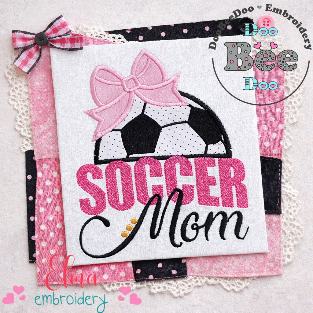 Soccer Ball Bow Mom – Appliqué – Machine Embroidery Design