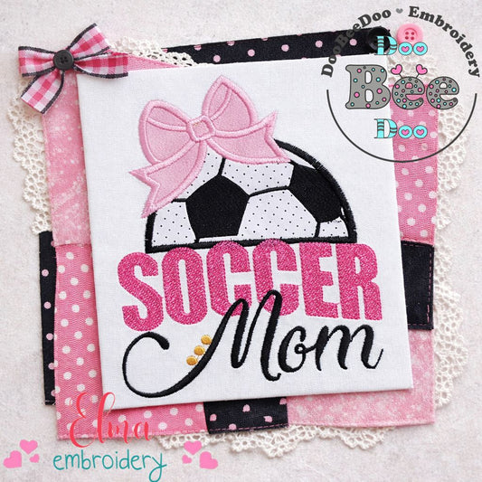 Soccer Ball Bow Mom – Appliqué – Machine Embroidery Design