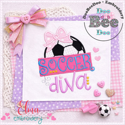 Soccer Bow Diva - Appliqué - Machine Embroidery Design