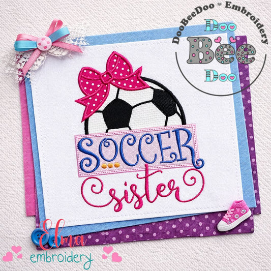 Soccer Sister Bow Ball – Appliqué – Machine Embroidery Design