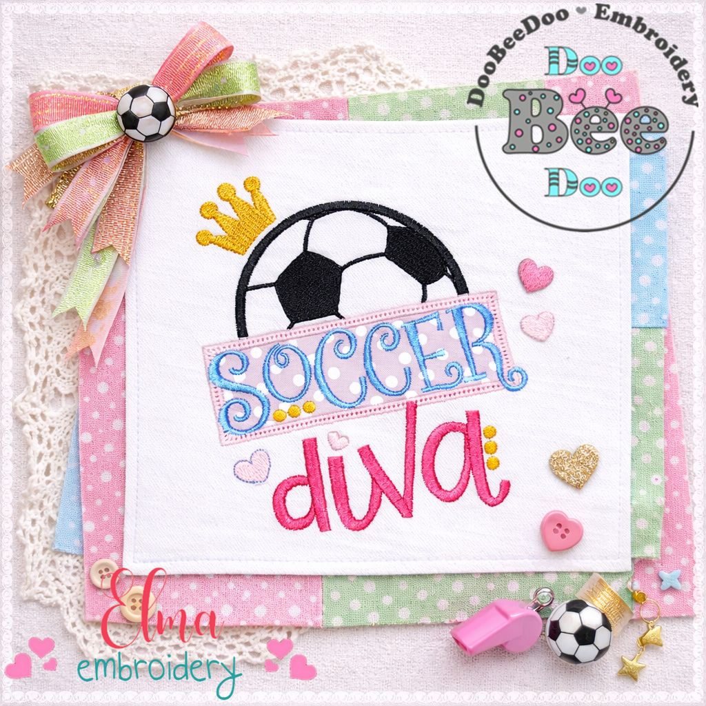 Soccer Diva Crown - Appliqué - Machine Embroidery Design